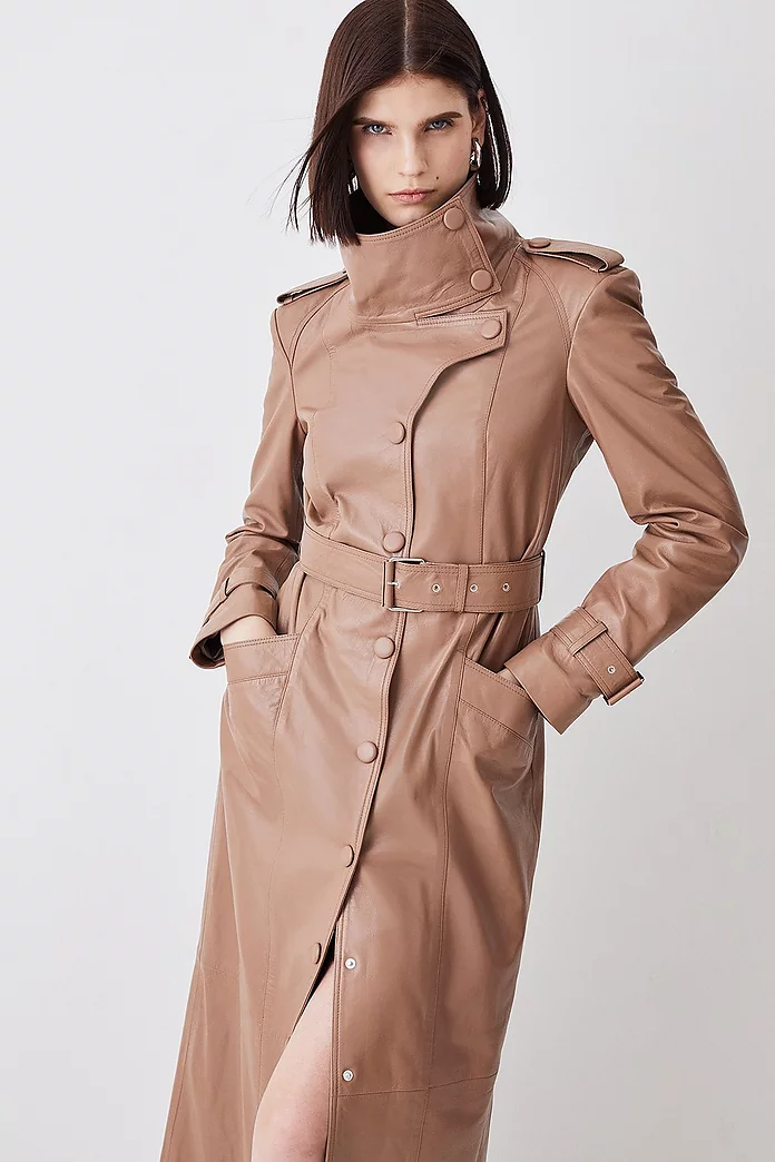 Leather Maxi Trench Coat | Karen Millen Leather Maxi Trench Coat | Karen Millen