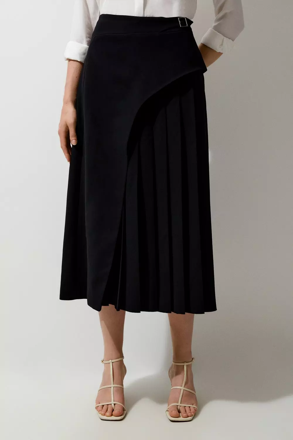 Tailored Buckle Detail Pleated Midi Skirt Karen Millen