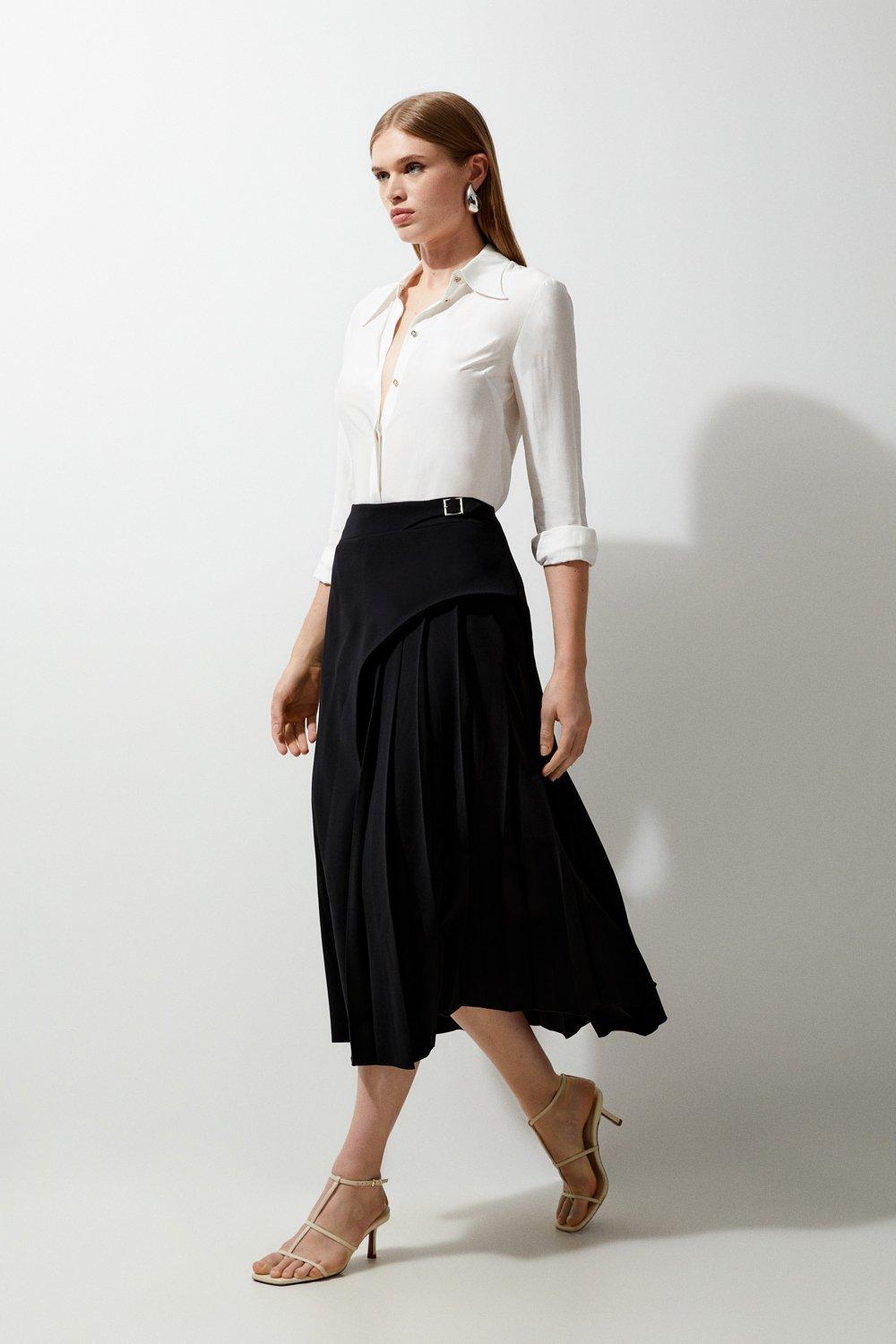 Tailored Buckle Detail Pleated Midi Skirt Karen Millen