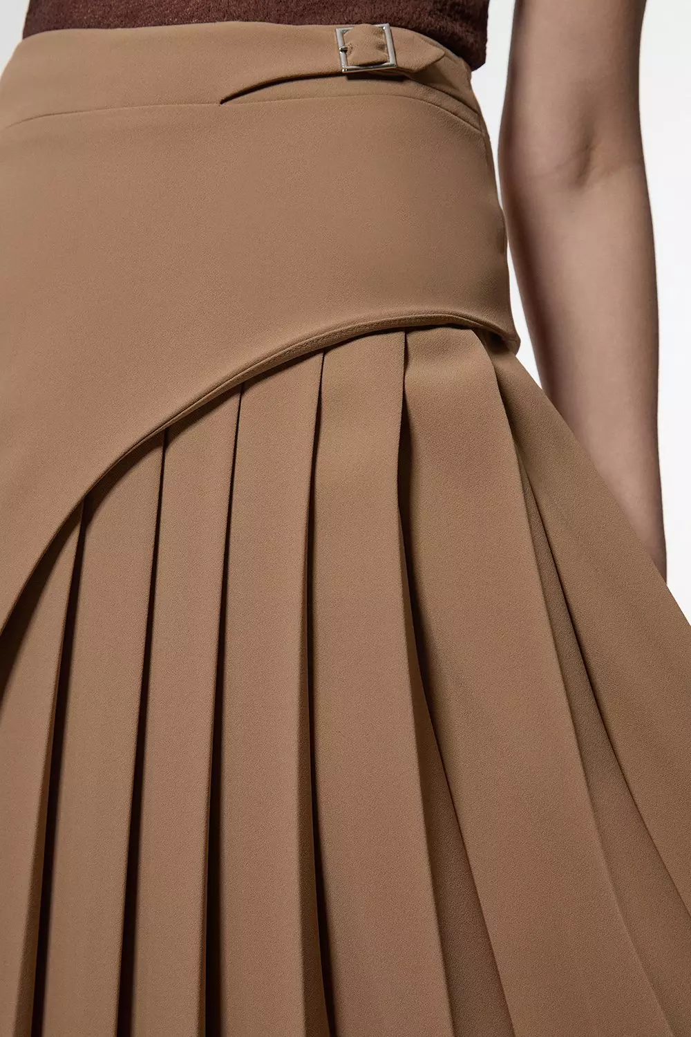 Tailored Buckle Detail Pleated Midi Skirt | Karen Millen