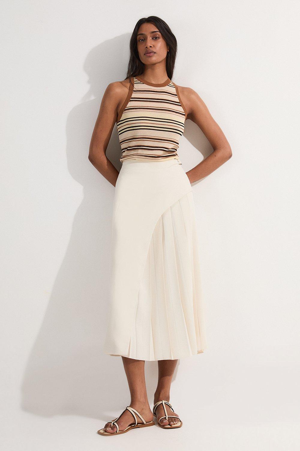 Tailored Buckle Detail Pleated Midi Skirt | Karen Millen