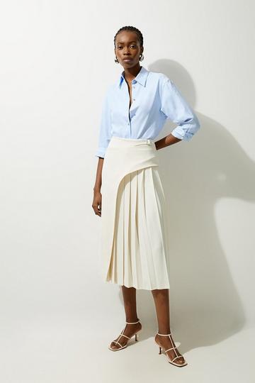 Tailored Buckle Detail Pleated Midi Skirt cream