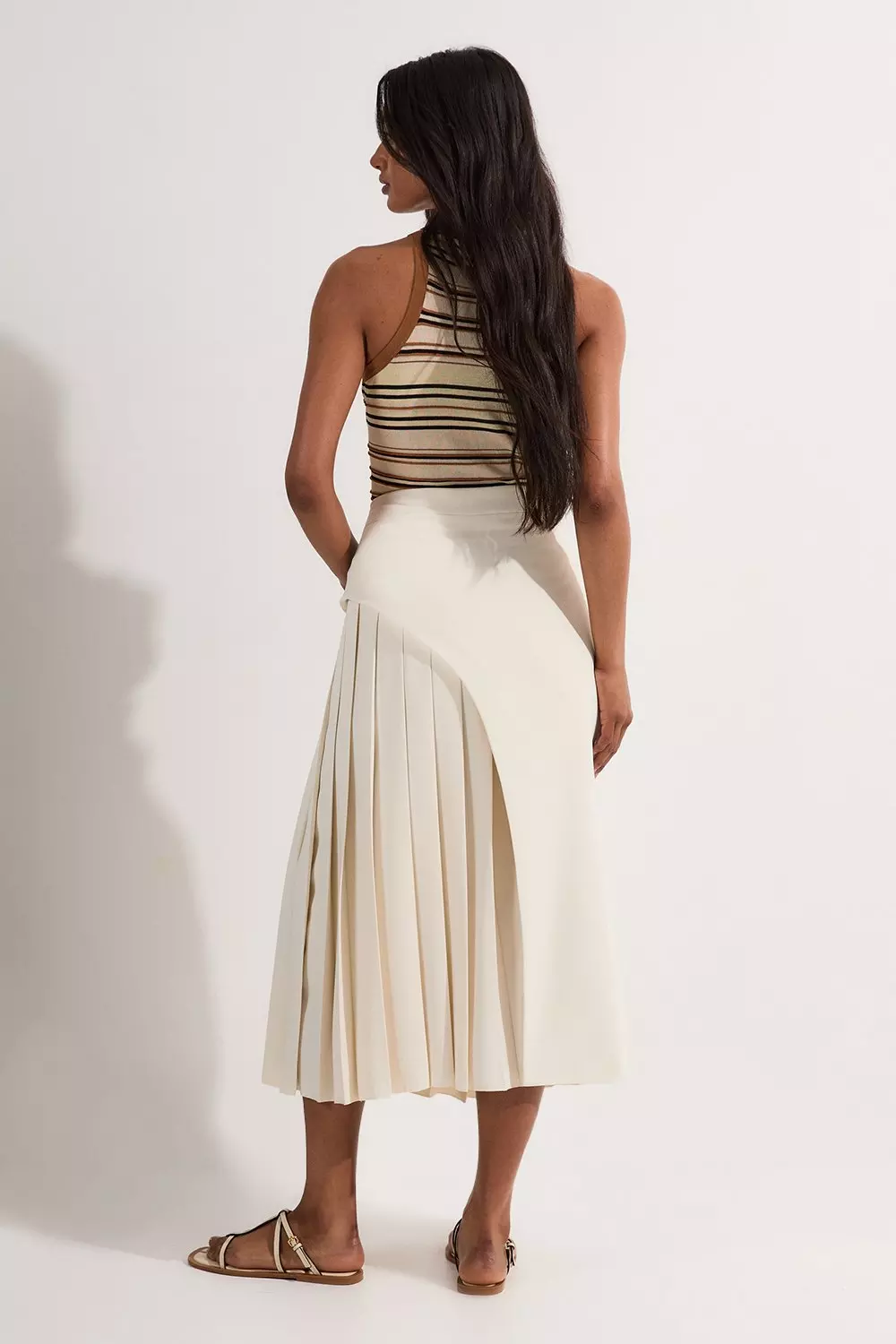 Tailored Buckle Detail Pleated Midi Skirt | Karen Millen