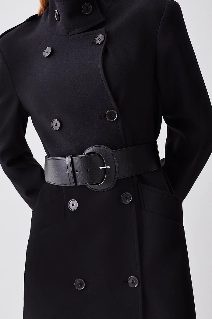 Compact Stretch Belted Double Breasted Maxi Coat | Karen Millen Compact Stretch Belted Double Breasted Maxi Coat | Karen Millen