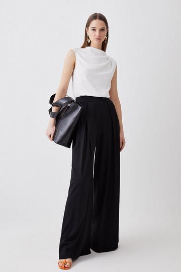 Tailored Pleat Detail Wide Leg Trouser black