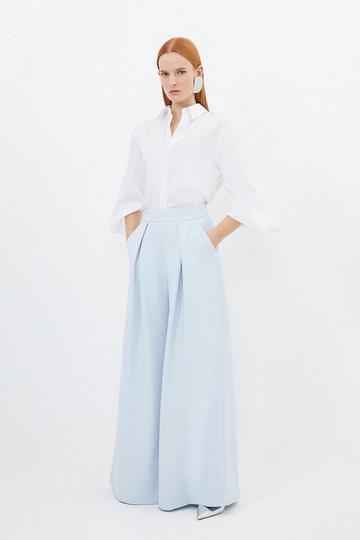 Blue Pleat Detail Wide Leg Pants