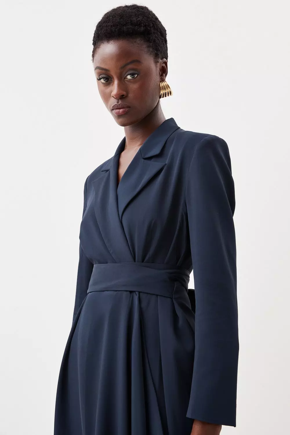 Drape Belted Long Sleeve Soft Tailored Midi Dress Karen Millen