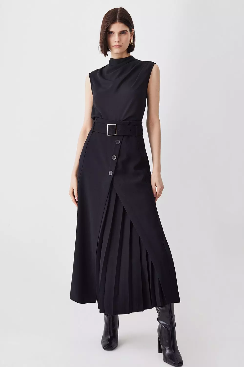 Belted Wrap Pleat Detail Midi Skirt Karen Millen