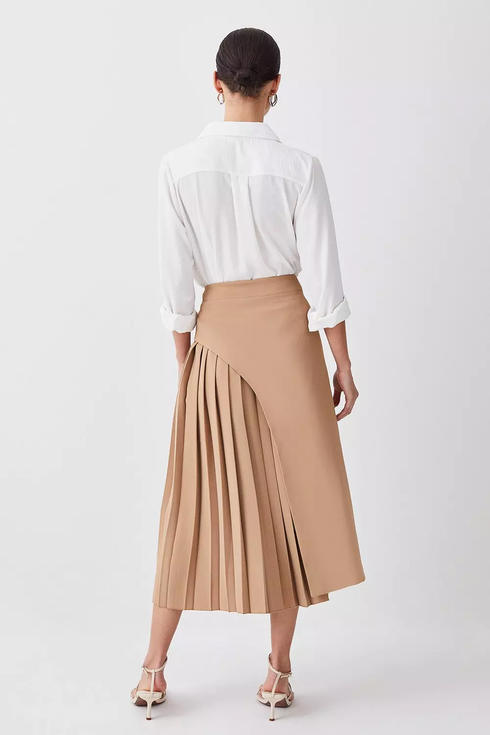 Petite Buckle Detail Pleated Midi Skirt | Karen Millen