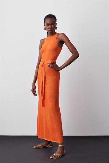 Tall Racer Style Lightweight Summer Knit Maxi Dress orange