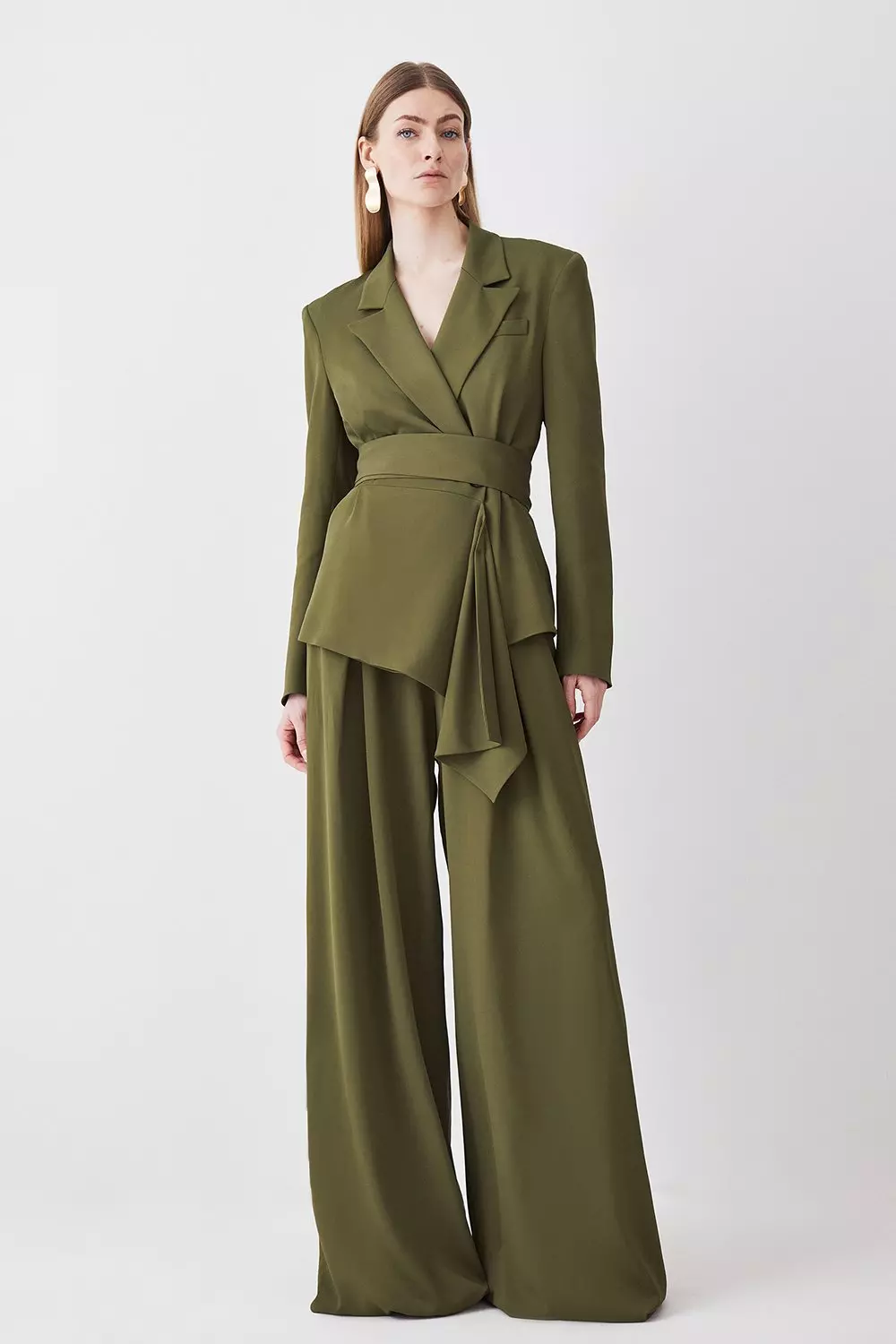 【PORTERNA】High laun trousers Tall Pleat Detail Wide Leg Trouser | Karen Millen
