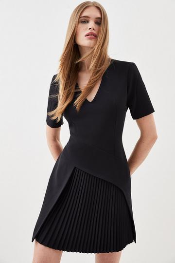 Tailored Pleated Front Military Mini Dress black