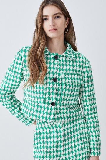 Check Tweed Cropped Jacket green