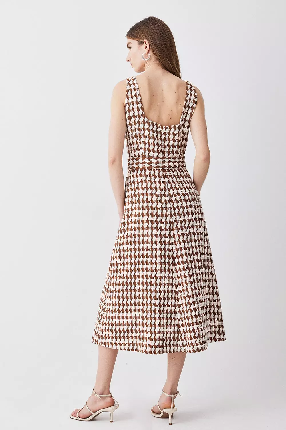 Check Tweed Full Skirt Midi Dress | Karen Millen