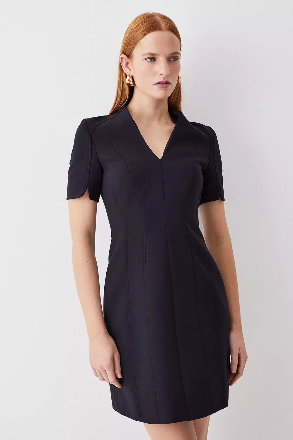 Italian Compact Scuba Jersey Seamed A Line Mini Dress | Karen Millen