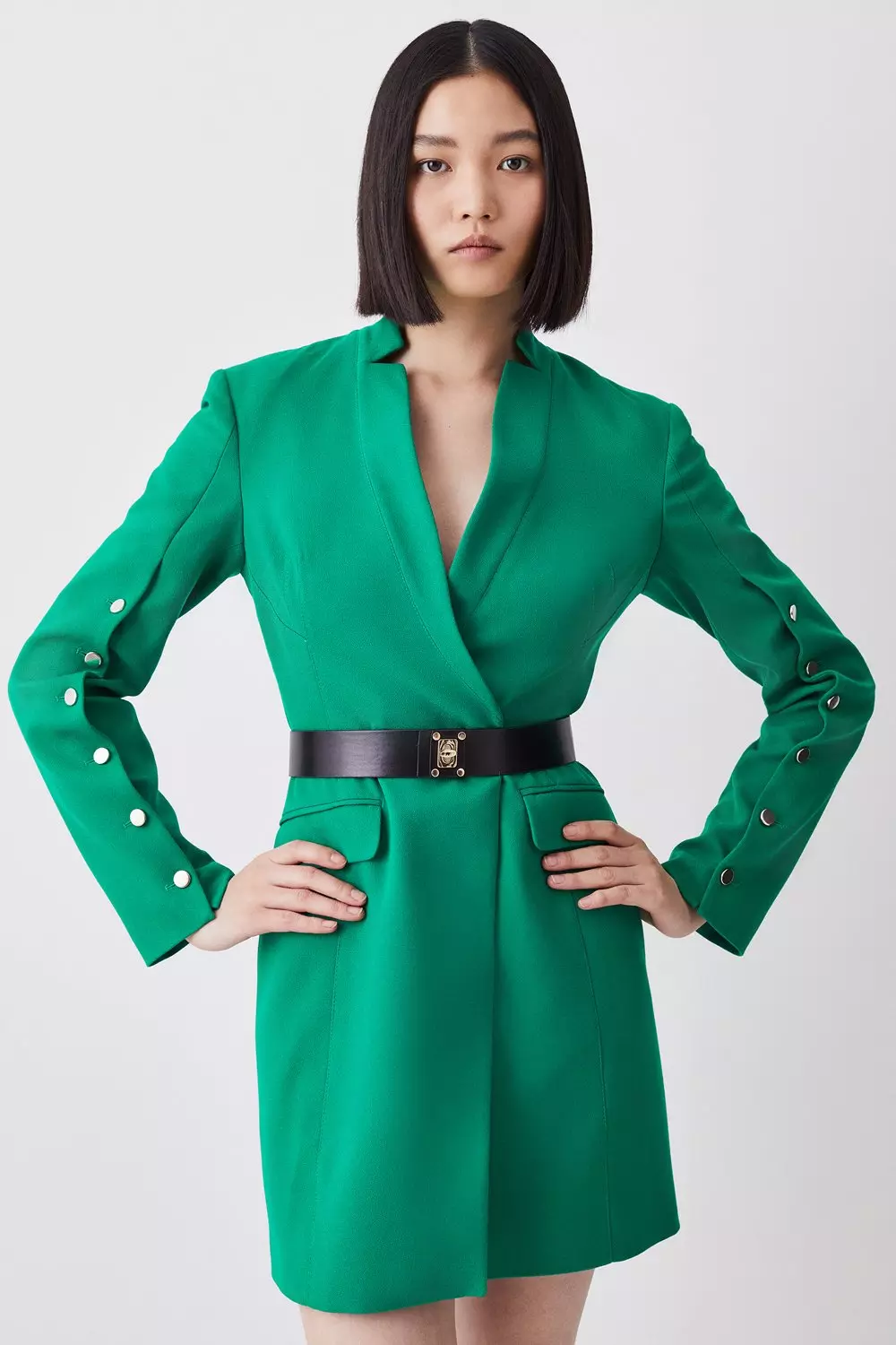 KAREN MILLEN コンパクト ストレッチ オーバーサイズ ブレザー Compact Stretch Woven Shirt With Zip Detail | Karen Millen