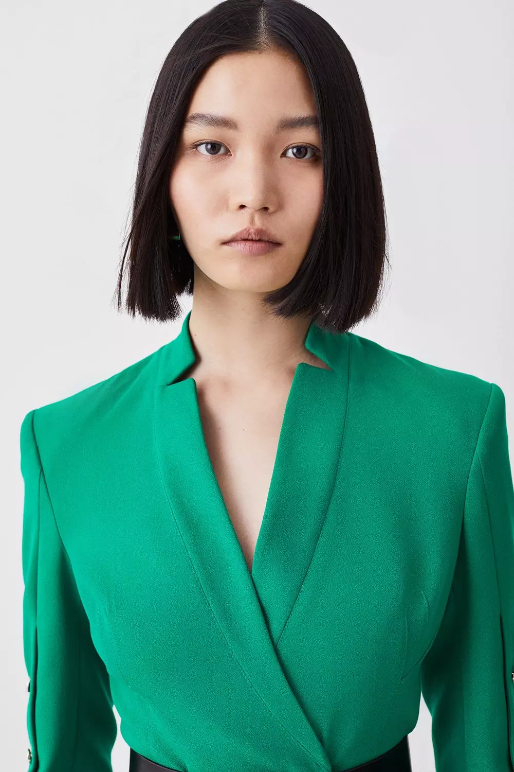 KAREN MILLEN コンパクト ストレッチ オーバーサイズ ブレザー Compact Stretch Woven Shirt With Zip Detail | Karen Millen