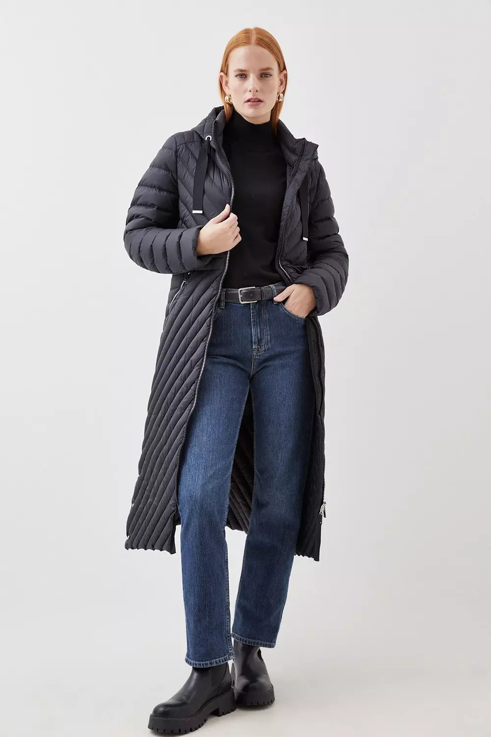 Real Down Packable Knee Length Coat Karen Millen