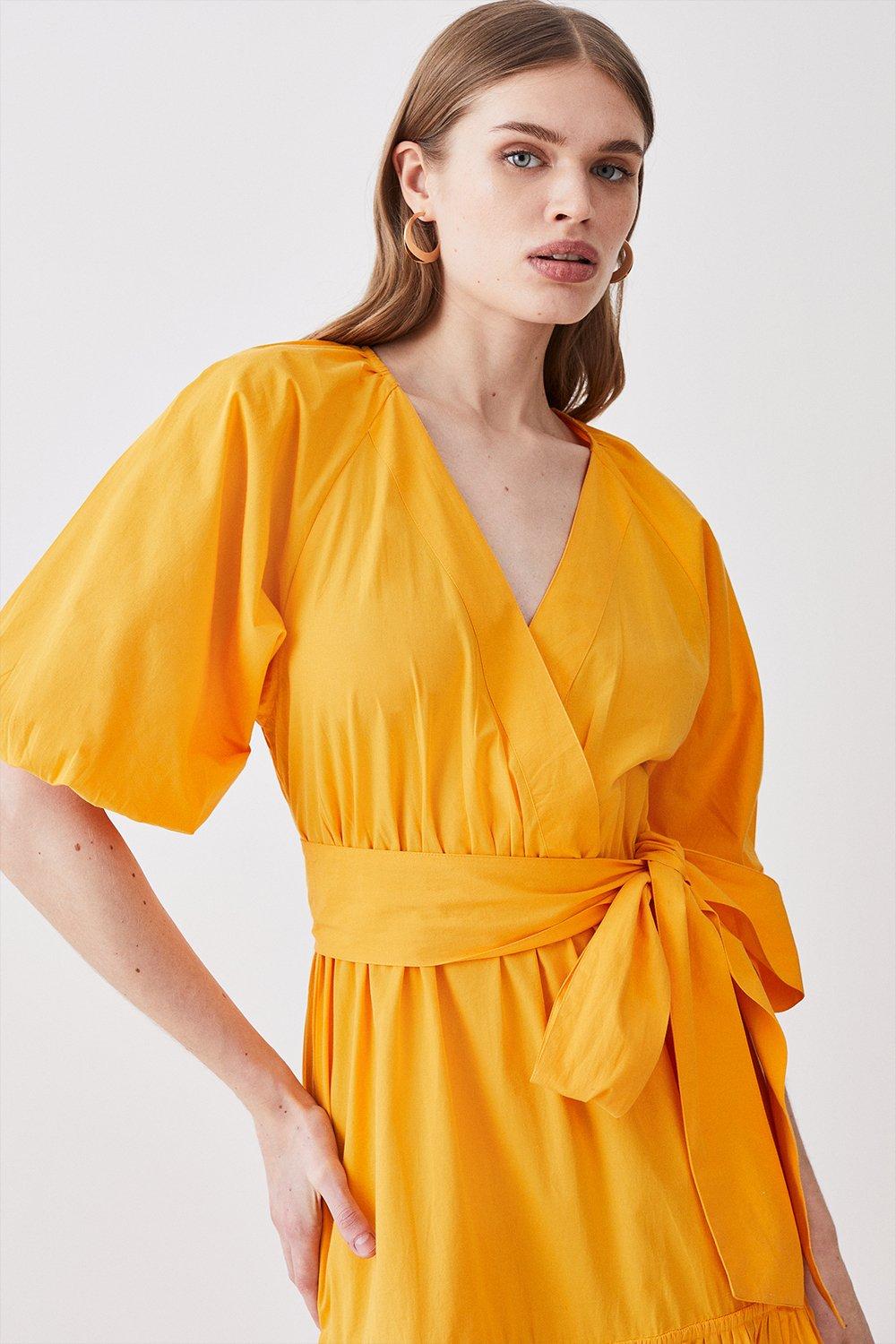 Cotton Balloon Sleeve Midi Dress | Karen Millen