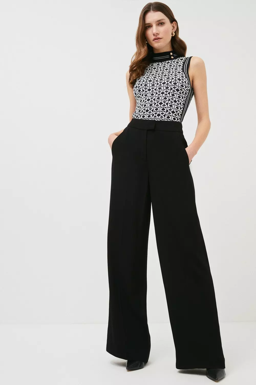 Black crepe wide leg trousers hotsell