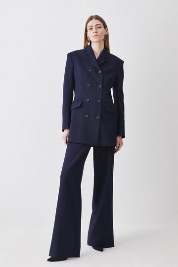 Navy Compact Stretch Low Waist Trouser