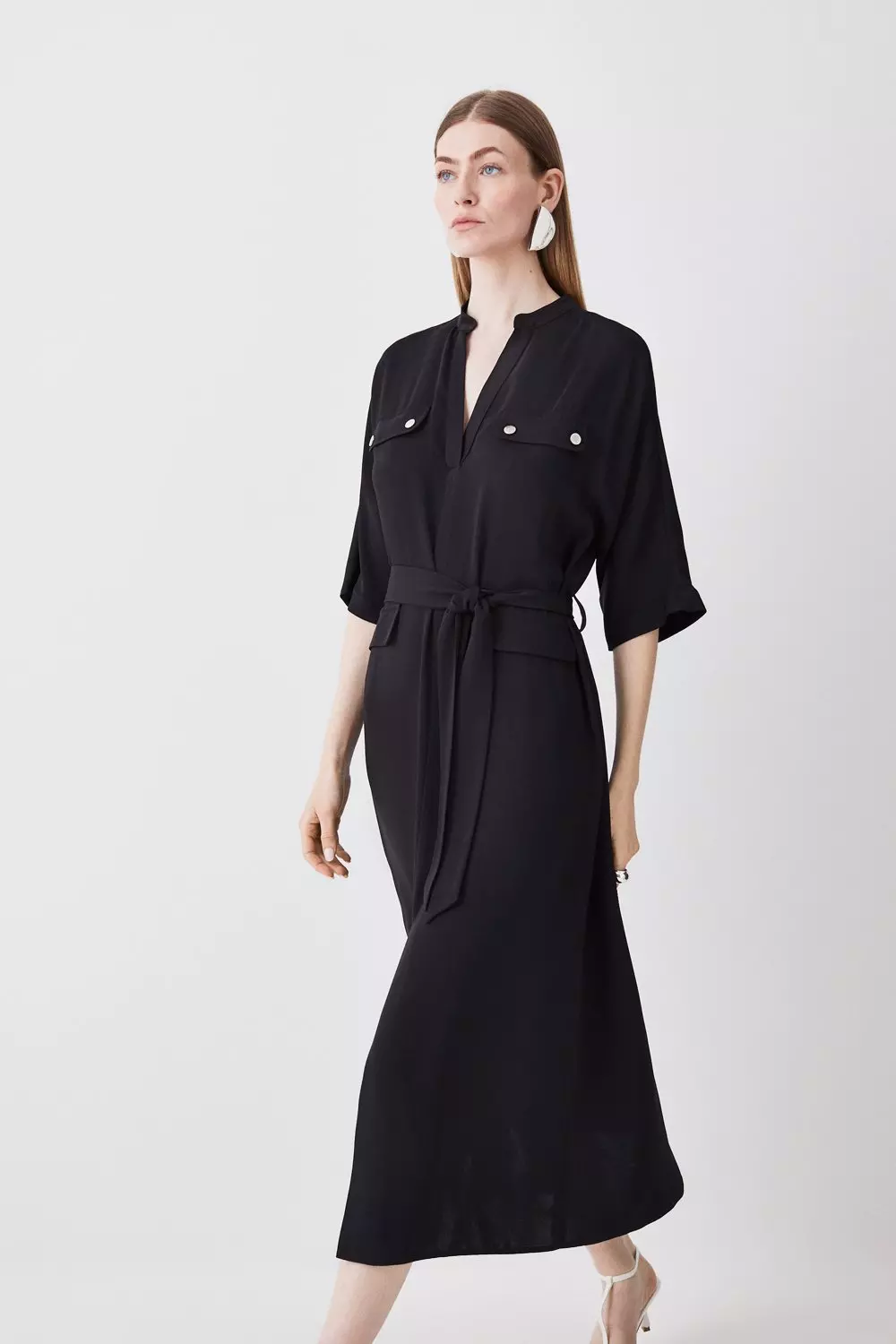 Soft Tailored Belted Relaxed Sleeve Midi Dress Karen Millen