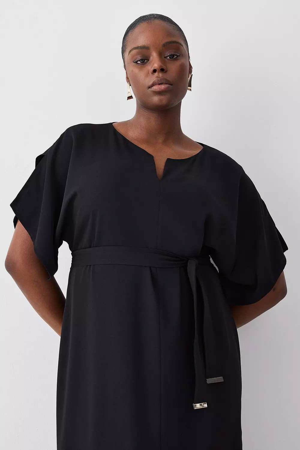 Plus Size Soft Tailored Tie Belt Relaxed Sleeve Midi Dress Karen Millen