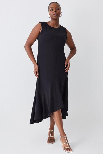 Plus Size Soft Tailored Sleeveless High Low Midi Dress