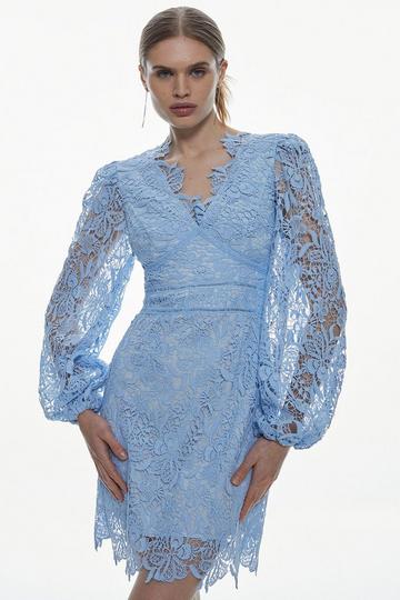 Chemical Lace V Neck Woven Mini Dress blue