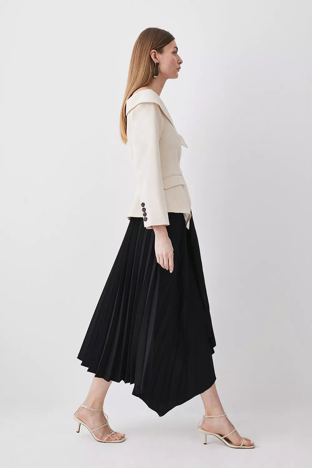 Tailored Crepe Asymmetric Pleated Midi Dress | Karen Millen