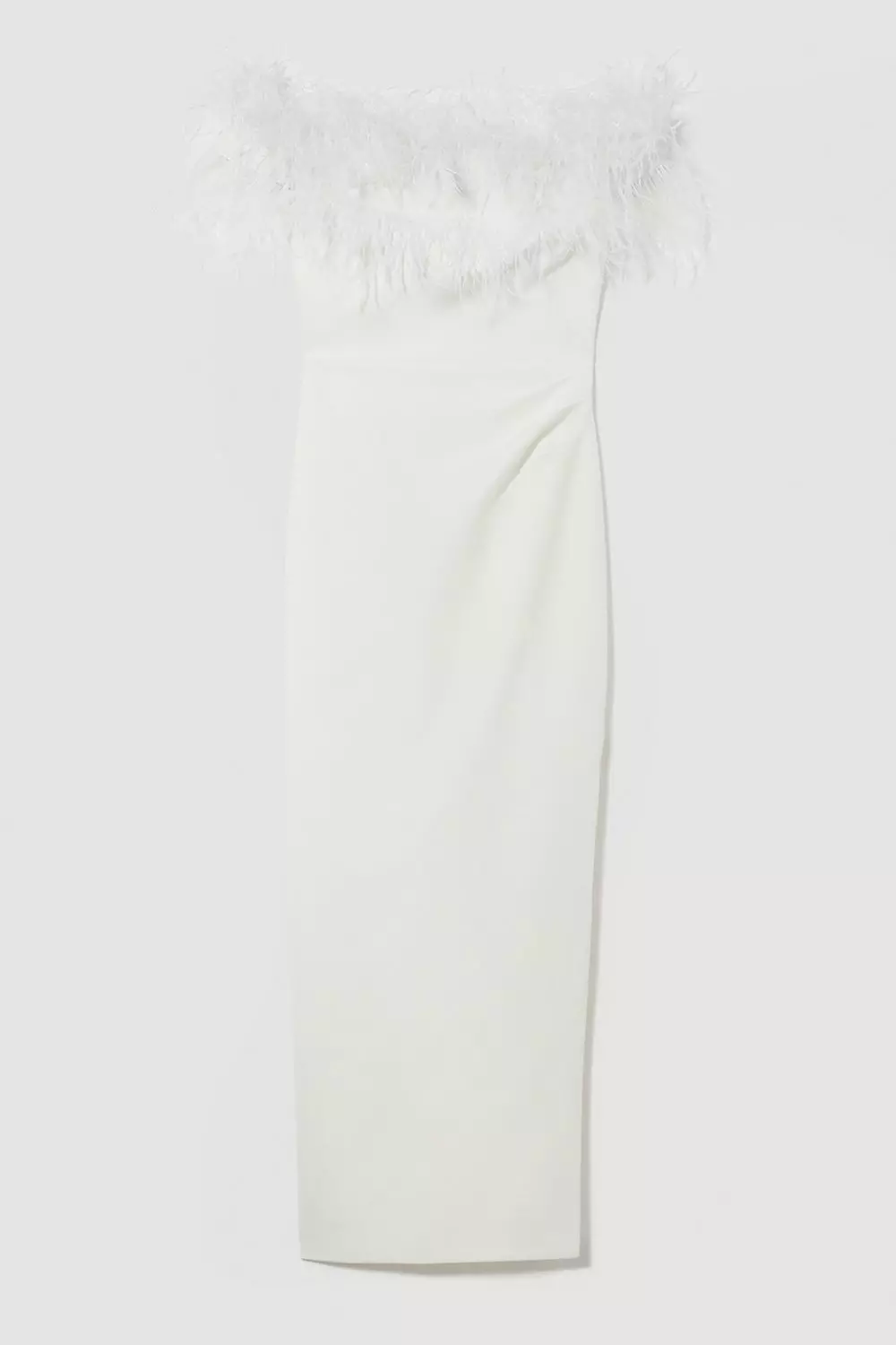 Karen Millen Womens Petite Feather Off The Shoulder Stretch Crepe Maxi Dress Ivory Size 8