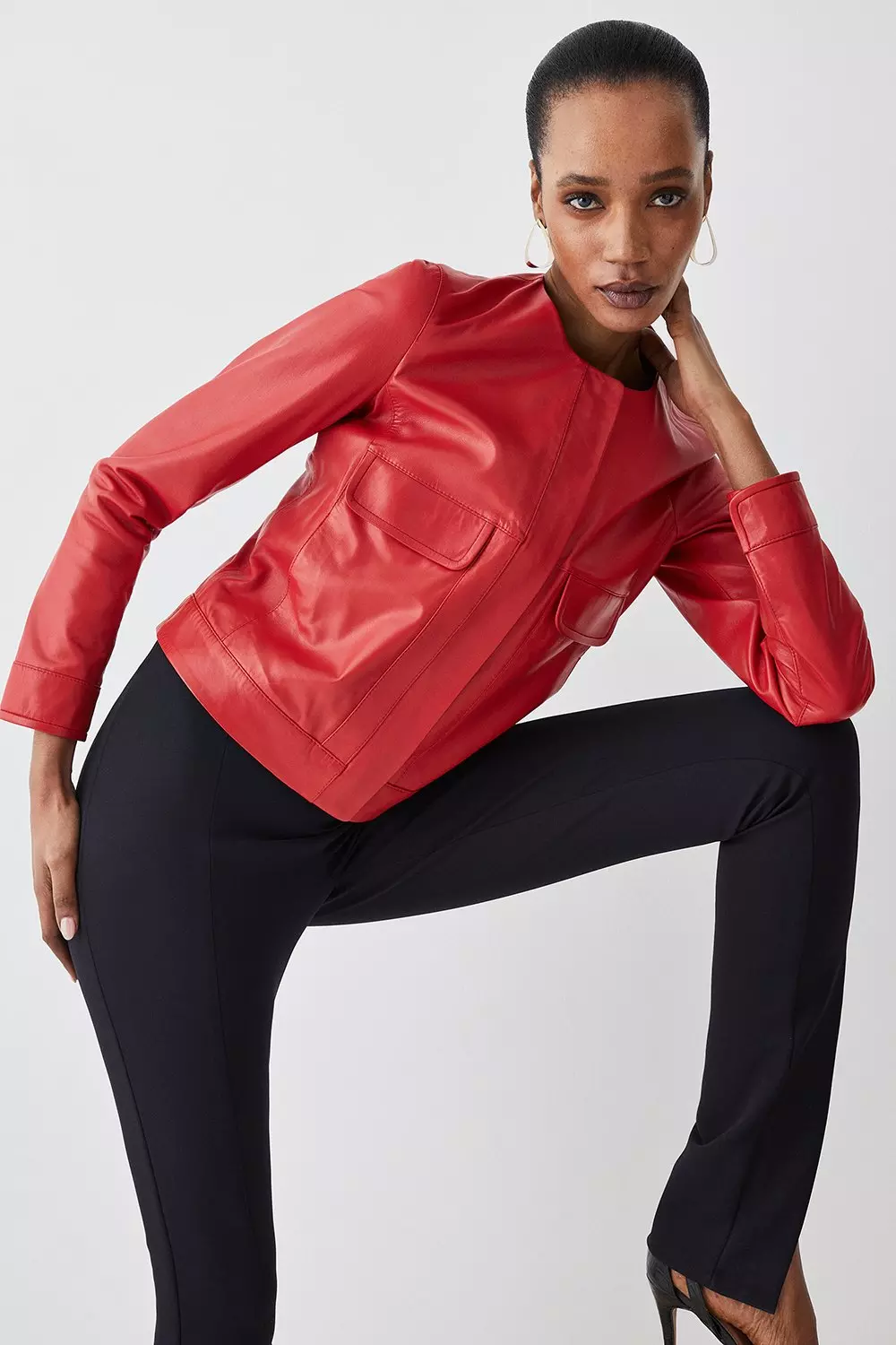 Karen millen red leather jacket hotsell