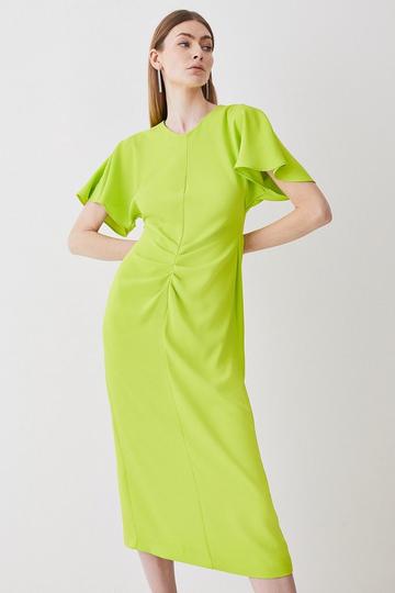 Petite Ruched Front Crepe Midi Dress lime