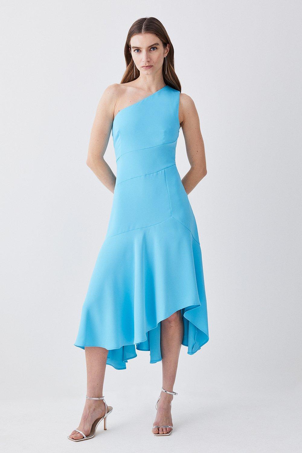 One Shoulder Soft Tailored High Low Midi Dress | Karen Millen