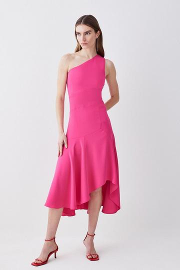 One Shoulder Soft Tailored High Low Midi Dress pink