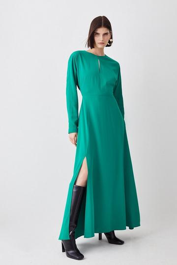 Keyhole Crepe Soft Tailored Split Detail Maxi Dress green