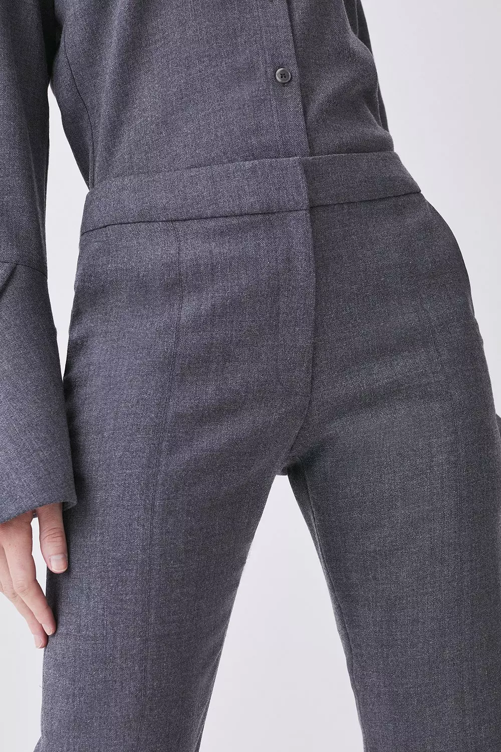 Premium Wool Flannel Split Cuff Detail Slim Leg Pants