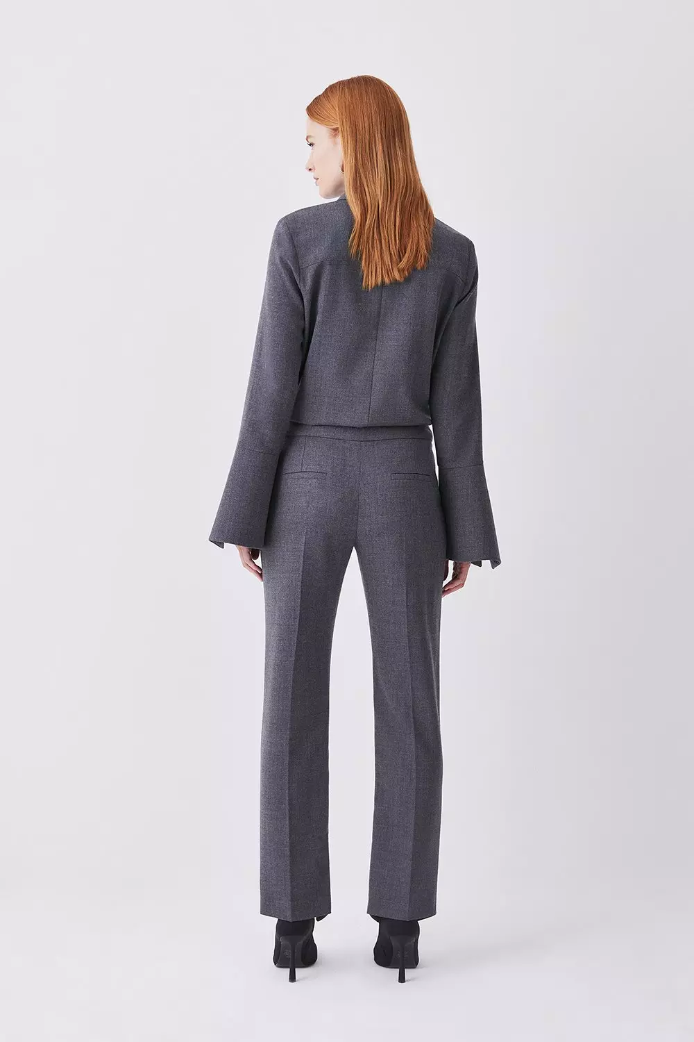 Premium Wool Flannel Split Cuff Detail Slim Leg Pants