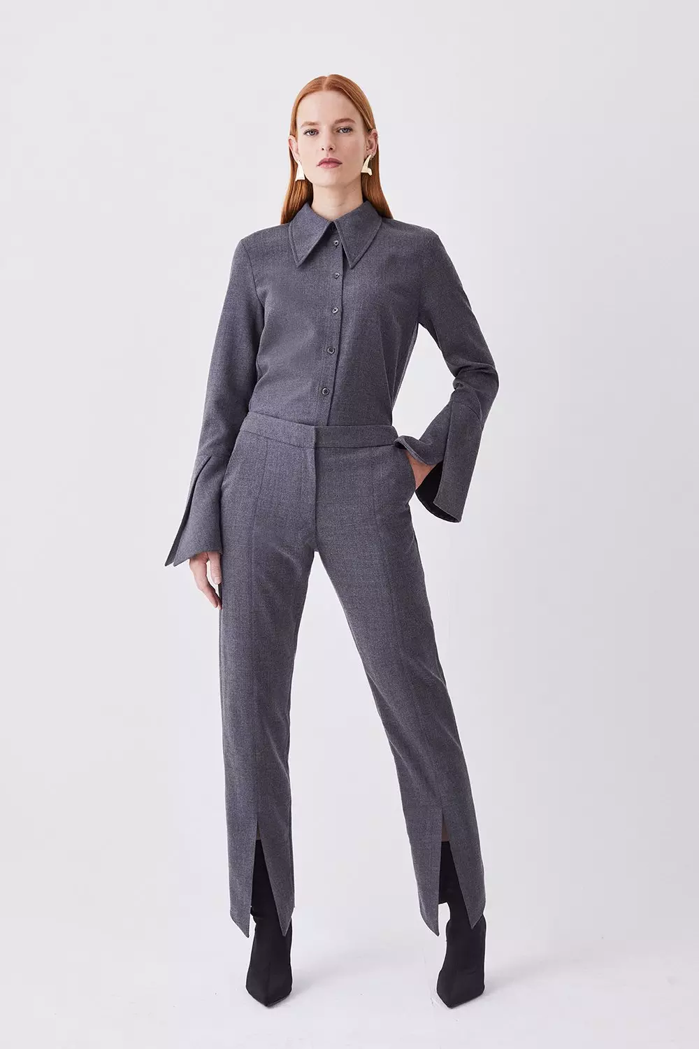 Premium Wool Flannel Flare Cuff Detail Shirt | Karen Millen