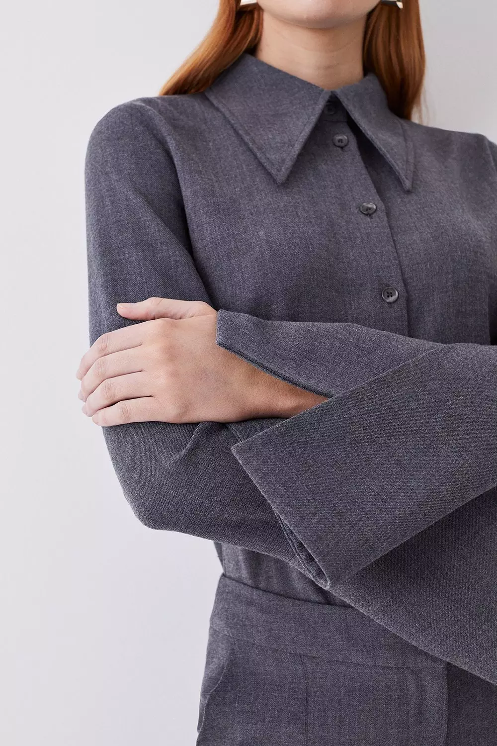 Premium Wool Flannel Flare Cuff Detail Shirt | Karen Millen