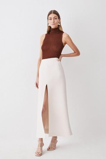 Compact Stretch Split Front Colum Midaxi Skirt cream