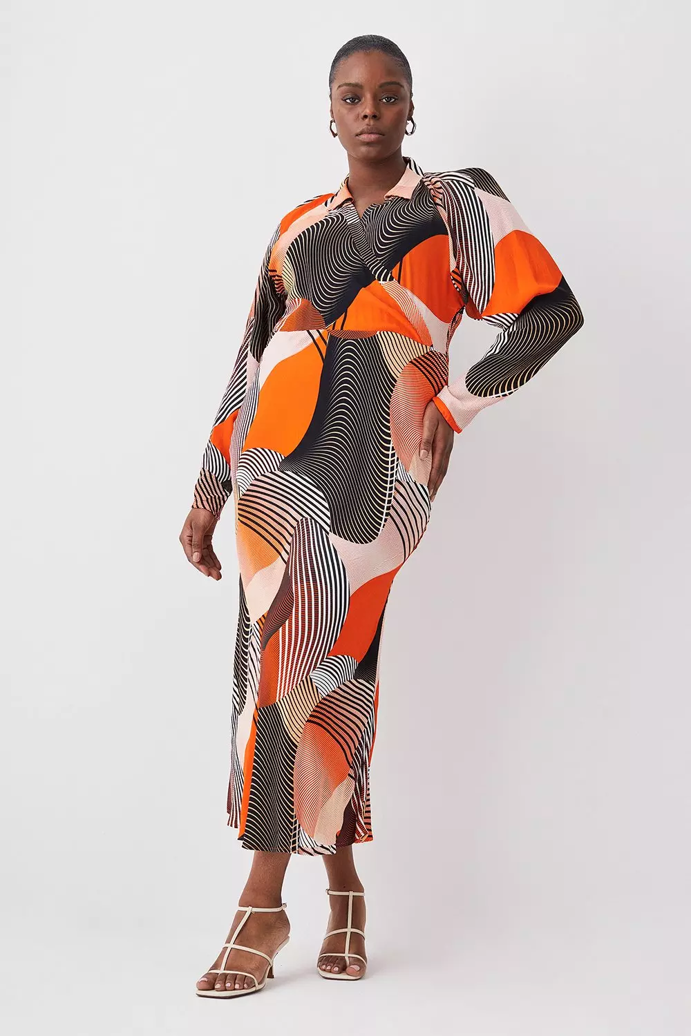 Plus Size Spliced Geo Collared Batwing Midi Dress Karen Millen