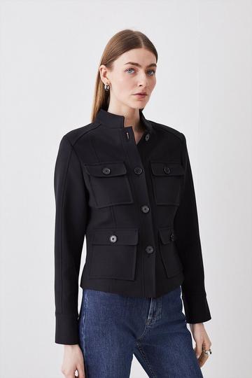 Black Compact Stretch Military Jacket