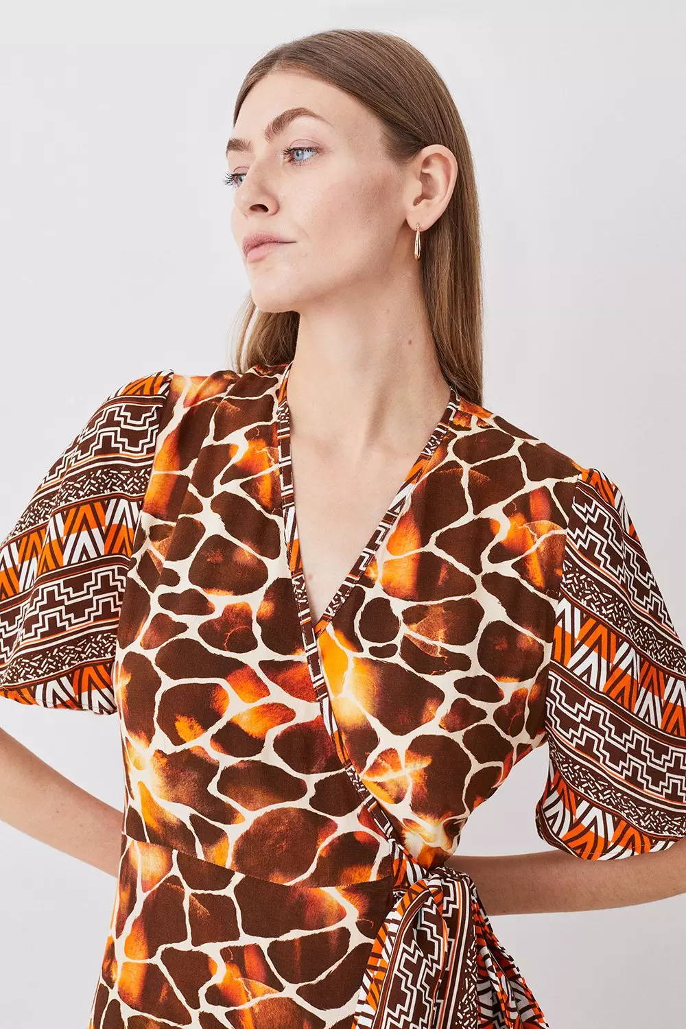 Mixed Animal Short Sleeve Mini Wrap Dress Karen Millen