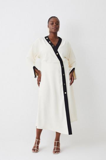 Plus Size Twill Asymmetric Maxi Wrap Dress ivory