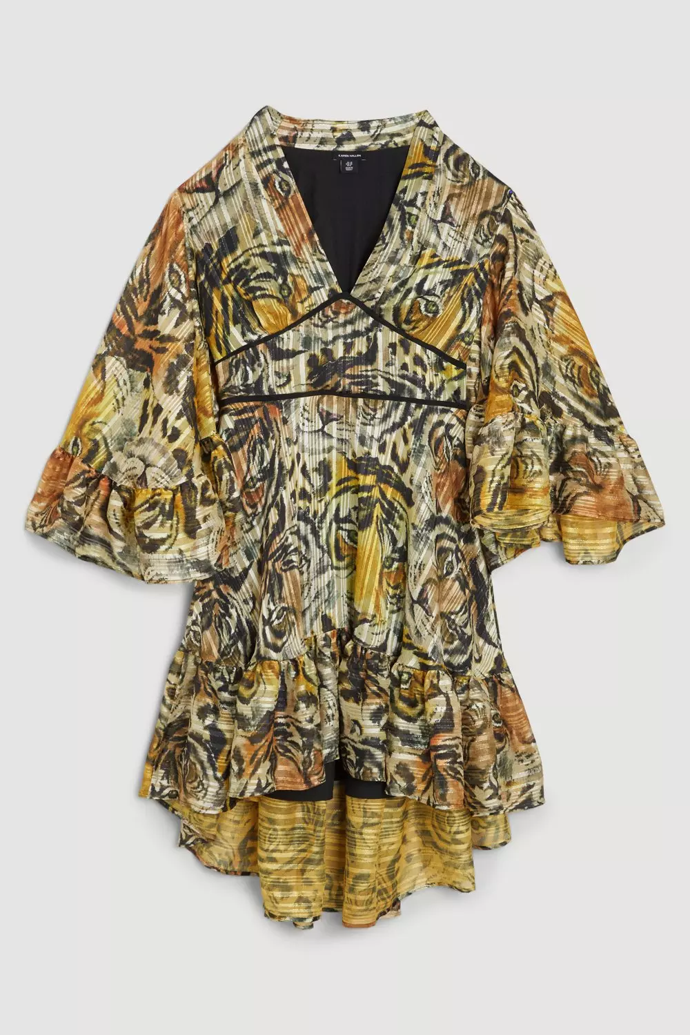 Tiger Printed Drama Kimono Woven Mini Dress | Karen Millen