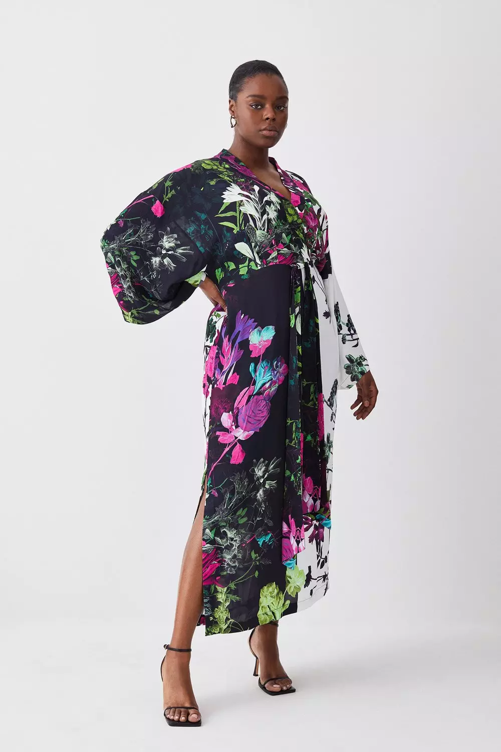 Plus size black floral dress best sale