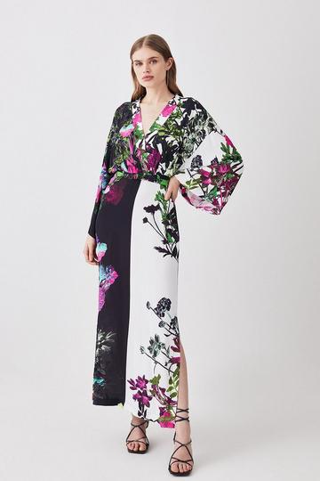 Tall Mono Colorblock Floral Kimono Woven Midi Dress mono