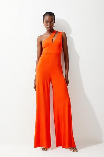 Red One Shoulder Cut Out Jersey Jumpsuit