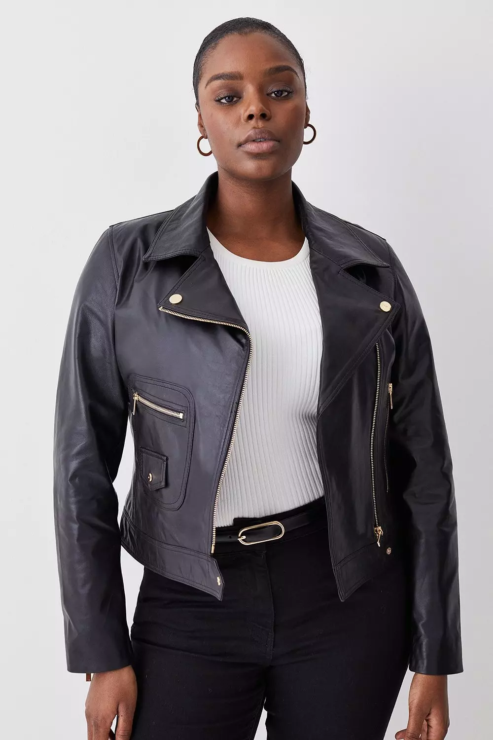 Plus size leather jacket black best sale